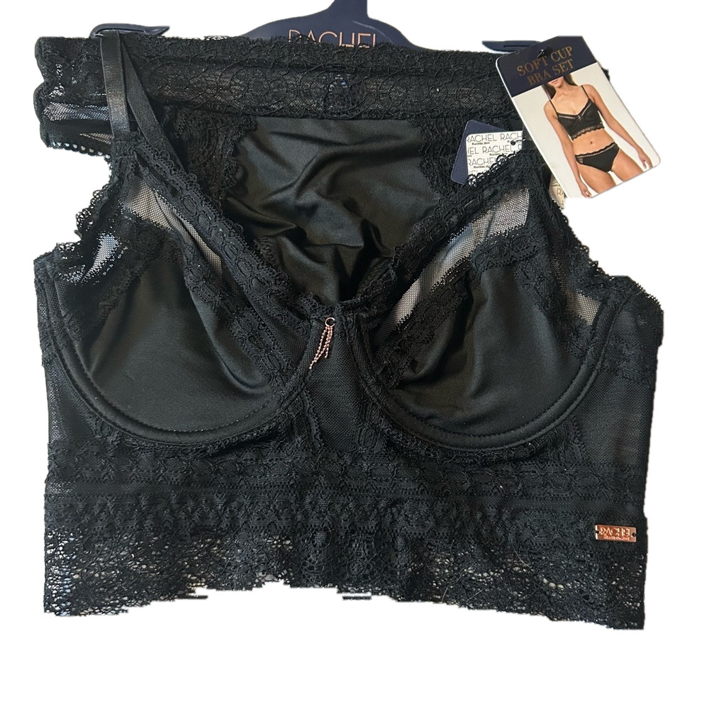 Racheal Roy Woman’s Black Sexy Lace Bra and Thong Pantie Set 34B or 34C NWT